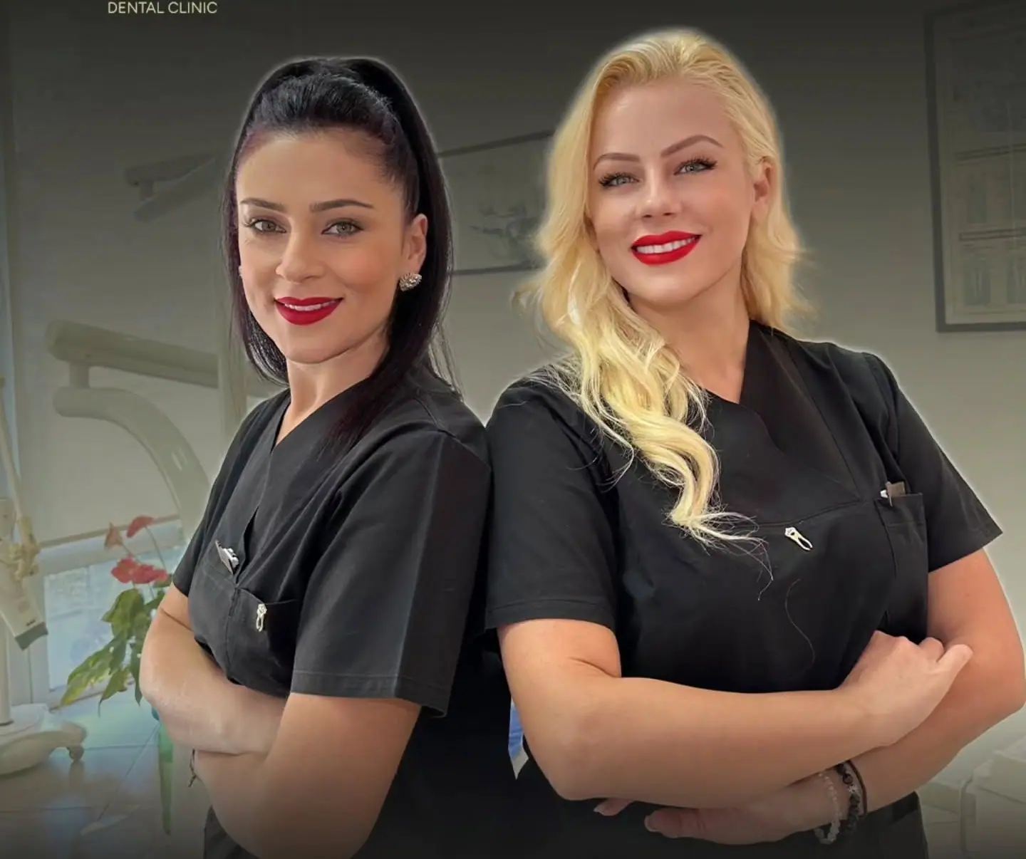 Dr Joana Prifti and Dr Sonila Prifti in black scrubs at the clinic